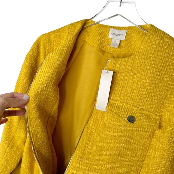 NWT Chicos Textured LS Jacket Glistening Yellow Medium/8 - Picture 6 of 13